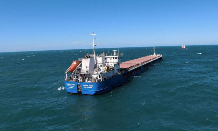 سفينة الشحن الروسية زهيبيك زولي خلال عبورها البحر الاسود 